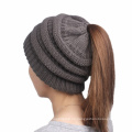 Frauen weichen Stretch Kabel gestrickt chaotisch hohe Brötchen Pferdeschwanz Mütze Beanie Hut (hw131)